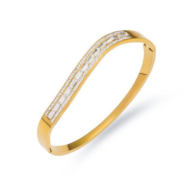 Delicate rhinestone inlaid easy match stainless steel bangle bracelet