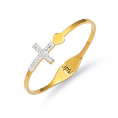 Delicate rhinestone inlaid easy match stainless steel bangle bracelet