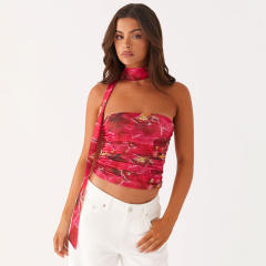 Women's Summer New Contrast Color Printed Sleeveless Slim-fit Strapless Vest Top