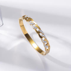 Easy match rhinestone inlaid stainless steel bangle bracelet