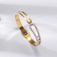 Easy match rhinestone inlaid stainless steel bangle bracelet