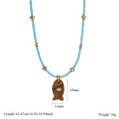 Small Fish pendant Natural Stone Stainless Steel Necklace choker necklace for summer
