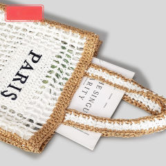 Pure Handmade Woven Handbag Women's Hollow Embroidered Letters Contrast Color Woven Bag
