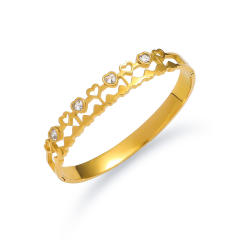Hollow out heart rhinestone stainless steel bangle bracelet