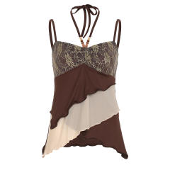 Sweet and Cool Style Gold Stitching Retro Asymmetrical Stacked Beads Halter Slim Vest
