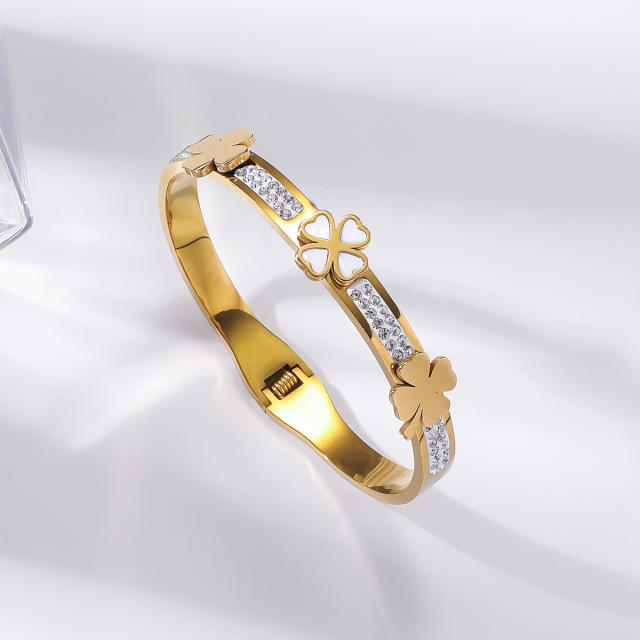 Easy match rhinestone inlaid stainless steel bangle bracelet