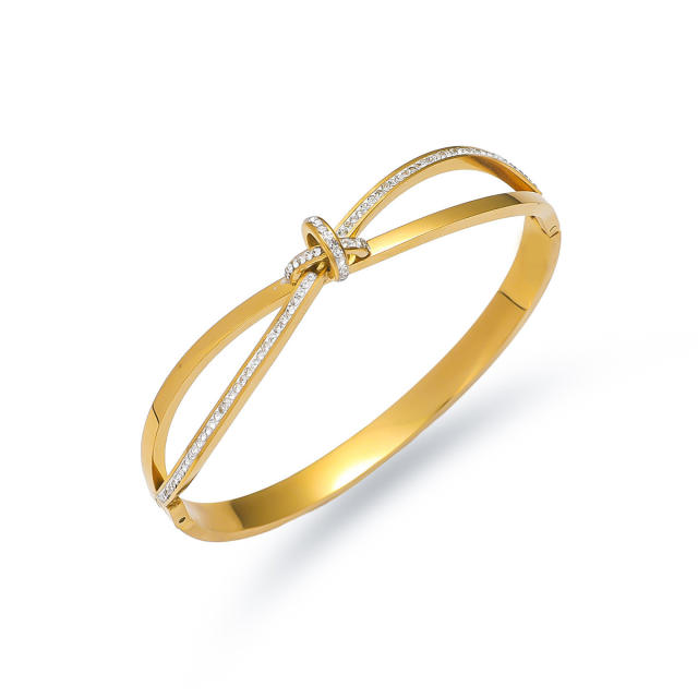 Delicate rhinestone inlaid easy match stainless steel bangle bracelet