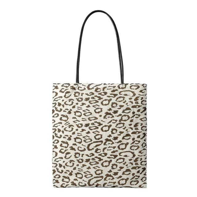 Pastoral Style Artistic Floral Shoulder Bag Large Capacity Leopard Print Canvas Bucket Bag