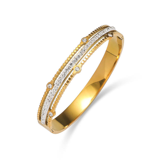 Easy match rhinestone inlaid stainless steel bangle bracelet