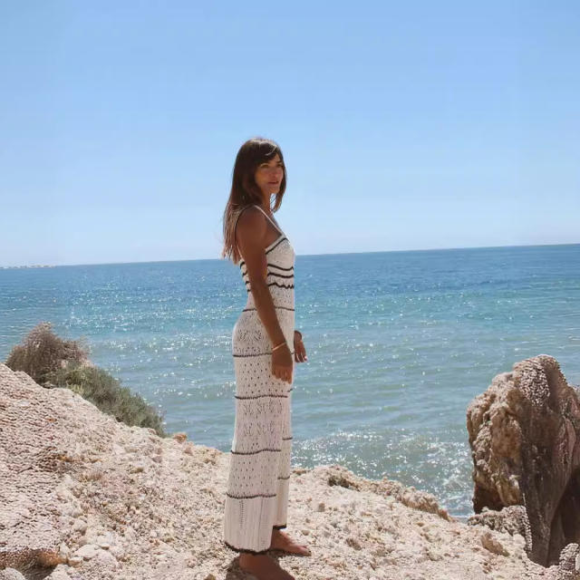Summer new sexy knitted hollow long sling dress