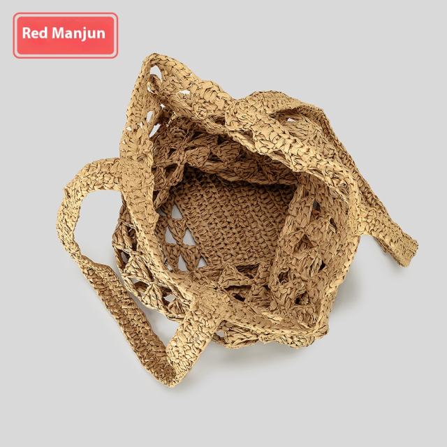 2025 New Straw Tote Bag Summer Seaside Holiday Beach Bag Handmade Crochet Hollow Bag