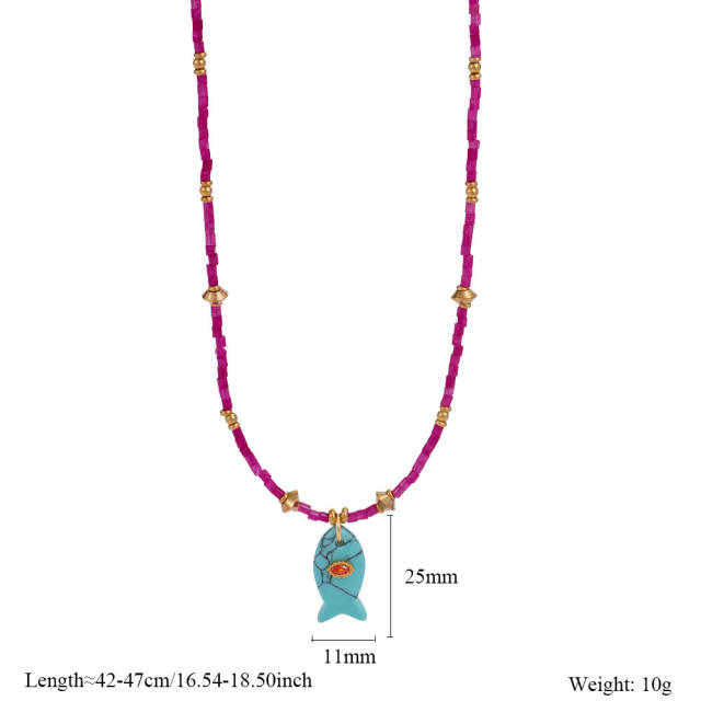 Small Fish pendant Natural Stone Stainless Steel Necklace choker necklace for summer