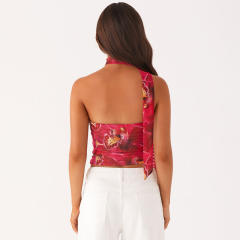 Women's Summer New Contrast Color Printed Sleeveless Slim-fit Strapless Vest Top