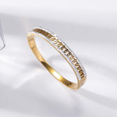 Easy match rhinestone inlaid stainless steel bangle bracelet