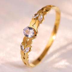 18KG Oval cubic zircon inlaid stainless steel bangle bracelet