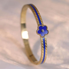 Color enamel five petal flower stainless steel bangle bracelet