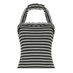 2025 Summer Sexy Hot Girl Style Casual Striped Halter Neck Pleated Vest