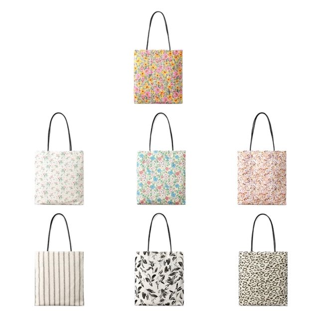 Pastoral Style Artistic Floral Shoulder Bag Large Capacity Leopard Print Canvas Bucket Bag