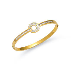 Delicate rhinestone inlaid easy match stainless steel bangle bracelet