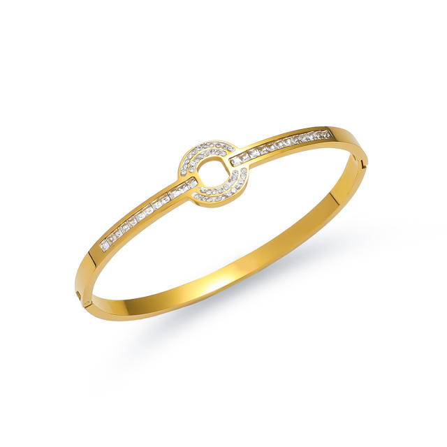 Delicate rhinestone inlaid easy match stainless steel bangle bracelet