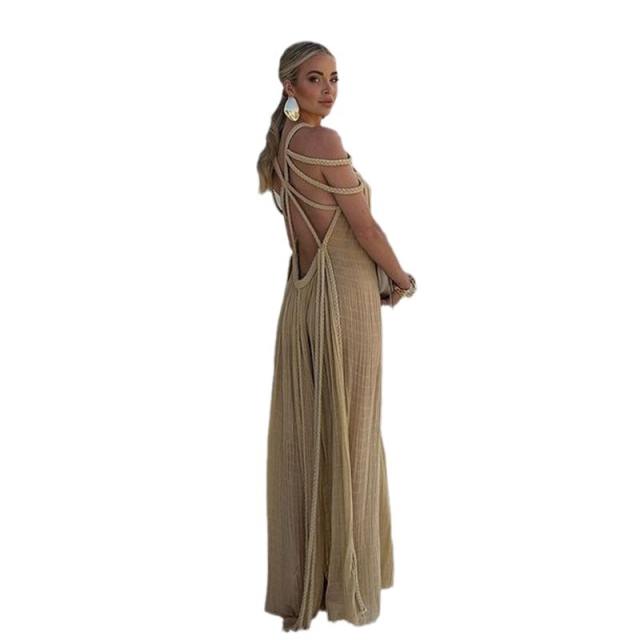 Summer new women's lace off-shoulder sexy halter loose holiday beach dress for women
