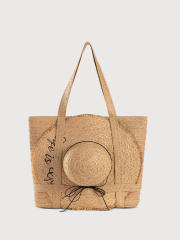 2025 New Straw Woven Bag with Hat Holiday Style Woven Bag set