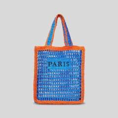 Pure Handmade Woven Handbag Women's Hollow Embroidered Letters Contrast Color Woven Bag