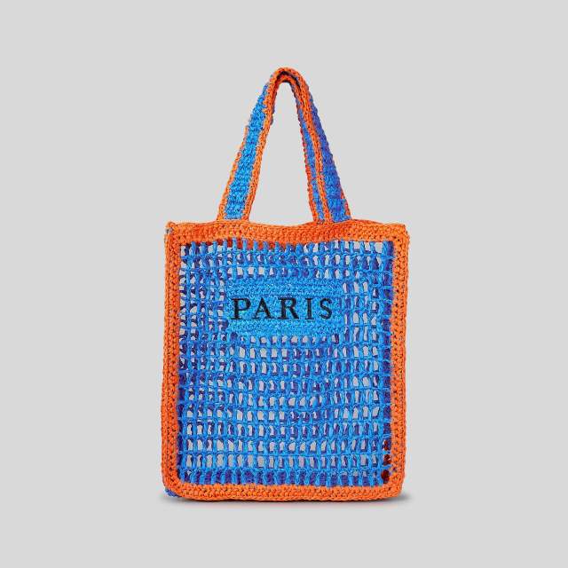 Pure Handmade Woven Handbag Women's Hollow Embroidered Letters Contrast Color Woven Bag