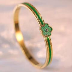 Color enamel five petal flower stainless steel bangle bracelet