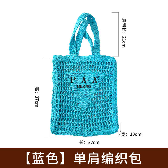 Spring Summer Pure Hand-woven Handbag Women's Pastoral Hollow-out Embroidered Letters beach bag