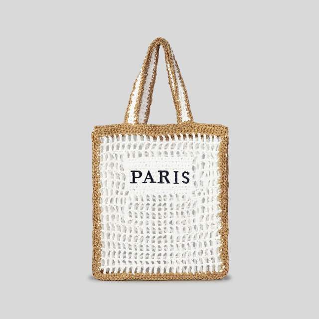 Pure Handmade Woven Handbag Women's Hollow Embroidered Letters Contrast Color Woven Bag