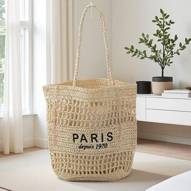 New Letter Embroidered All-match Woven Bag Shoulder Bag Seaside Tote Bag Holiday Style Beach Bag