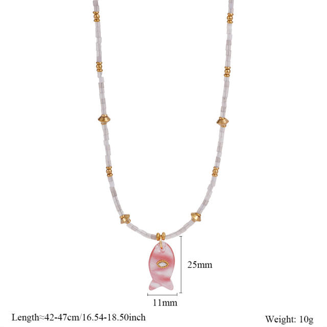 Small Fish pendant Natural Stone Stainless Steel Necklace choker necklace for summer