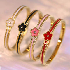 Color enamel five petal flower stainless steel bangle bracelet