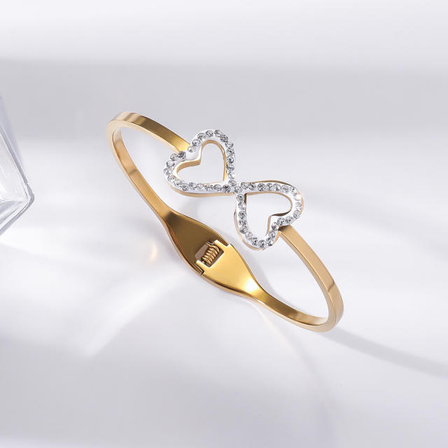Easy match rhinestone inlaid stainless steel bangle bracelet