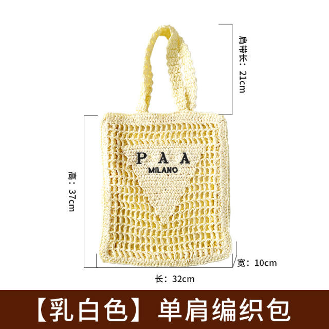 Spring Summer Pure Hand-woven Handbag Women's Pastoral Hollow-out Embroidered Letters beach bag