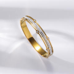 Easy match rhinestone inlaid stainless steel bangle bracelet