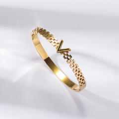 Easy match rhinestone inlaid stainless steel bangle bracelet