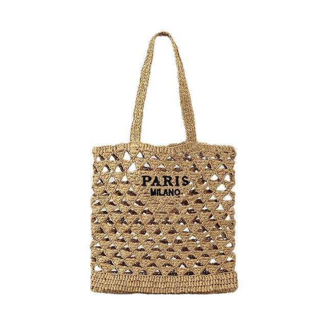 2025 New Straw Tote Bag Summer Seaside Holiday Beach Bag Handmade Crochet Hollow Bag