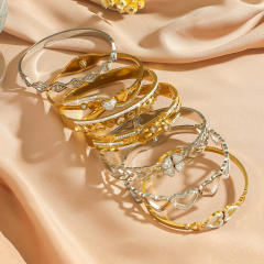 Delicate hollow out heart rhinestone setting stainless steel bangle bracelet