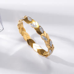Easy match rhinestone inlaid stainless steel bangle bracelet