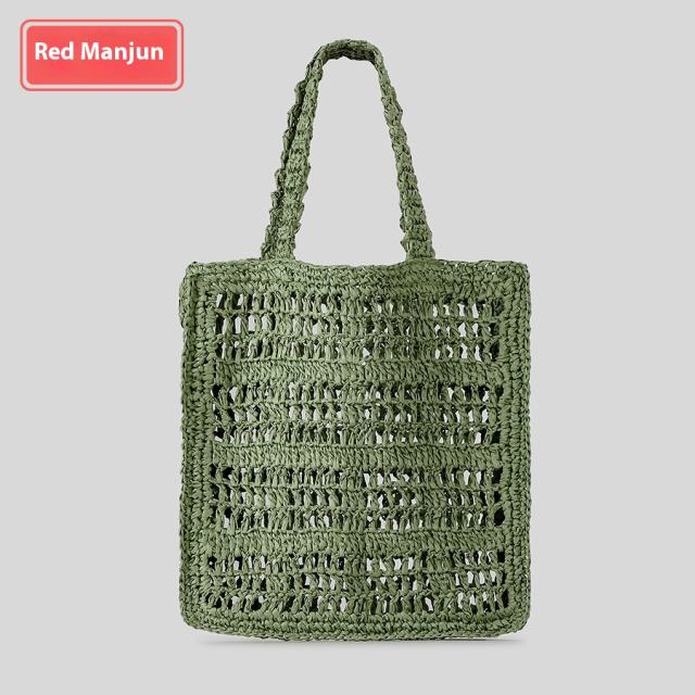Summer Large Capacity Pure Handmade Woven Straw Bag Pastoral Hollow Shoulder Bag Women's Seaside Holiday Beach Handbag