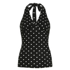 2025 New Arrival Black Poll Dot All-Match Backless V-Neck Tops