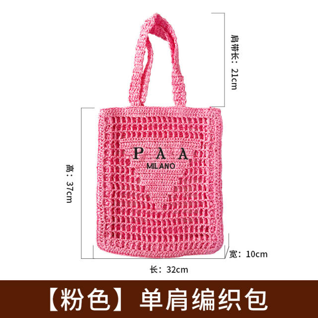 Spring Summer Pure Hand-woven Handbag Women's Pastoral Hollow-out Embroidered Letters beach bag
