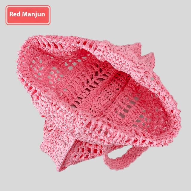 Summer Large Capacity Pure Handmade Woven Straw Bag Pastoral Hollow Shoulder Bag Women's Seaside Holiday Beach Handbag