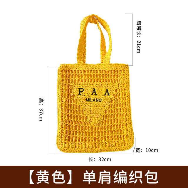 Spring Summer Pure Hand-woven Handbag Women's Pastoral Hollow-out Embroidered Letters beach bag