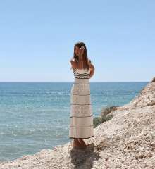 Summer new sexy knitted hollow long sling dress