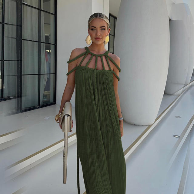 Summer new women's lace off-shoulder sexy halter loose holiday beach dress for women