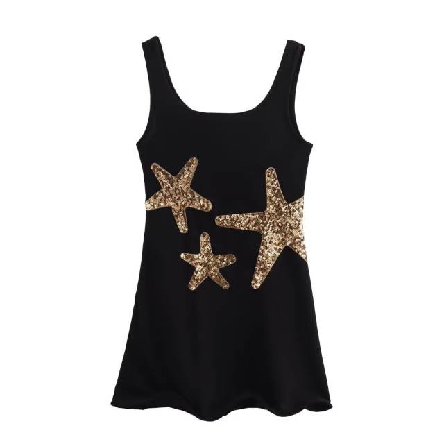 Summer new fashion sequin starfish embroidery mini dress