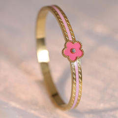 Color enamel five petal flower stainless steel bangle bracelet